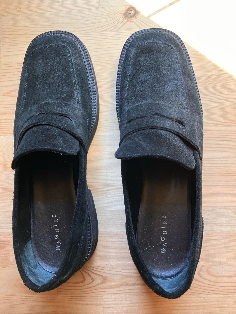 Maguire Suede Black Square Toe Loafers